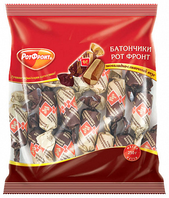 конфеты Батончики шоколадно-сливочный вкус 0,250*1шт! ПОШТУЧНО! (10 шт  в корб. ) Рот Фронт